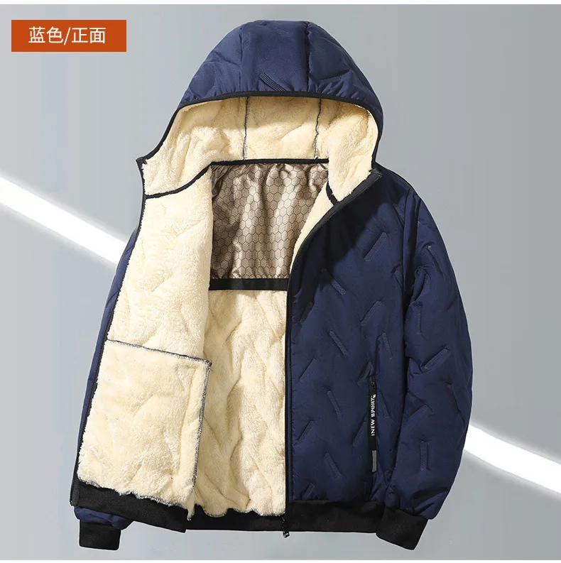 Men Winter Hooded Padded Jacket Waterproof Windproof Quilted Fleece Lined Thick Warm Full Zipper Casual Snow Outerwear for Male