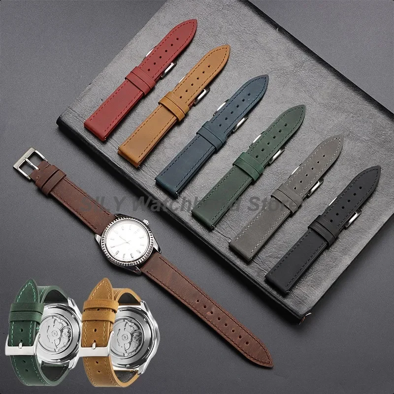 18 مللي متر 19 مللي متر 20 مللي متر 21/22 مللي متر 24 مللي متر Smartwatch سوار مجنون الحصان جلد البقر لينة أشرطة ساعات اليد العالمي الرجال النساء حزام المعصم