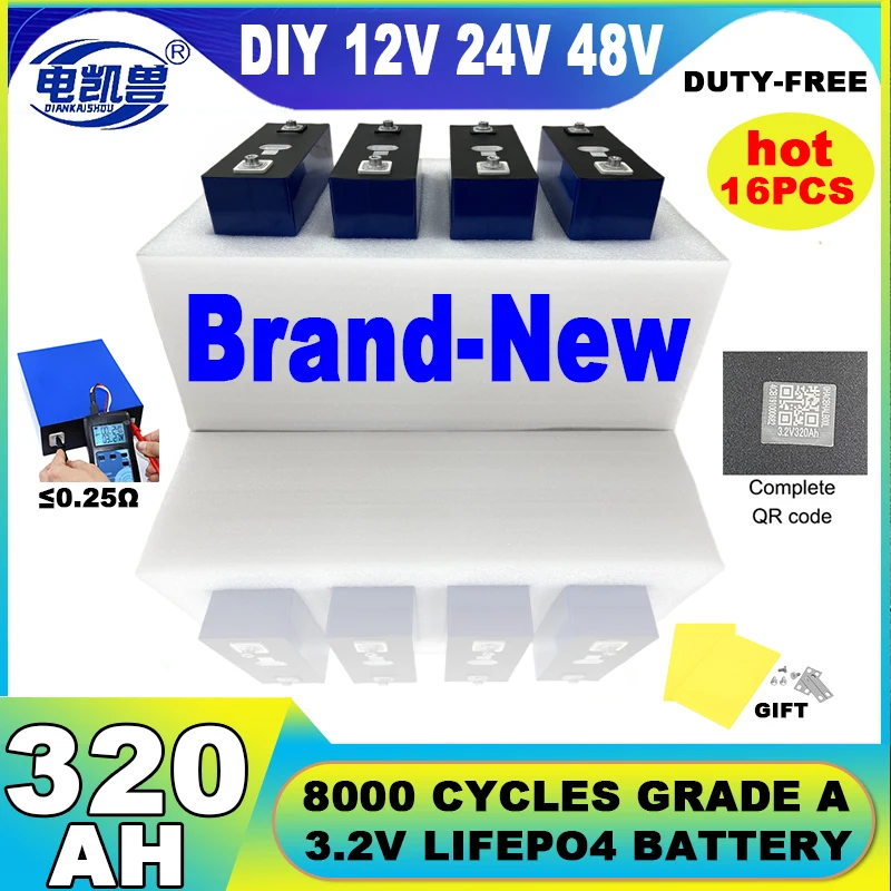 

New 3.2V 320AH Lifepo4 Battery 8000 cycles Grade A DIY 12V 24V 48V Lithium iron phosphate Cell golf cart batterie For RV No Tax