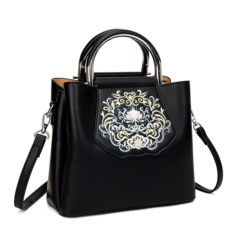 

Fashionable Embroidered Crossbody Handbag Women's Bag Retro Artistic National Style Single Shoulder Bag Soft PU Medium Size