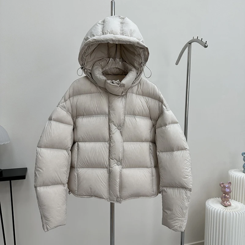 

Winter Puff Short Hooded Down Jacket Women White Duck Down Zipper Parker Fluffy Outwears Female Warm Pocket Waterproof Jackets