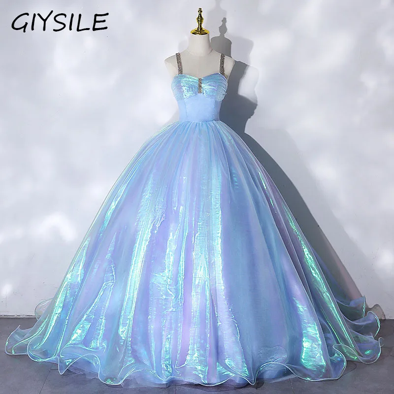 Sweet Evening Dress Blue Strap Escaping Princess Birthday Party Mermaid Puffy Dress Wedding Dress Floor Length Wedding Dress