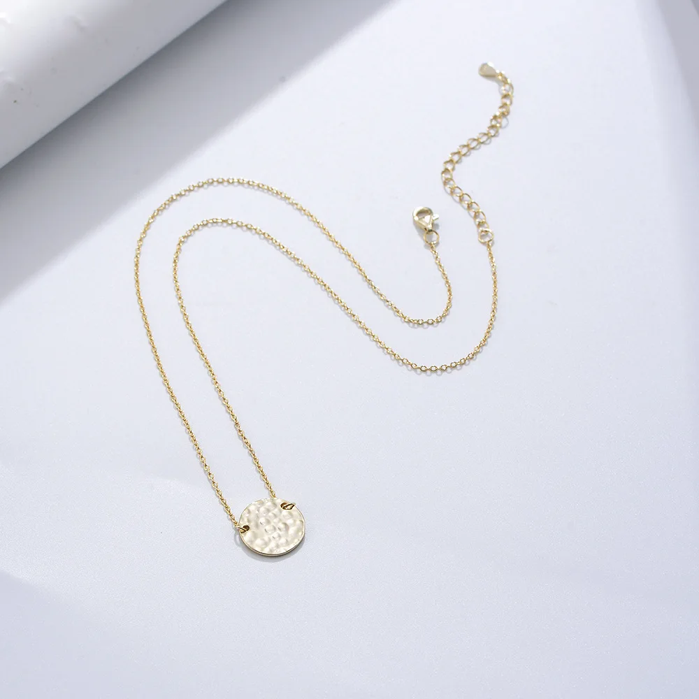 S925 فضة خمر مطروق عملة Lockbone سلسلة قلادة للنساء الفاخرة الحد الأدنى Ins جولة القرص مجوهرات #3