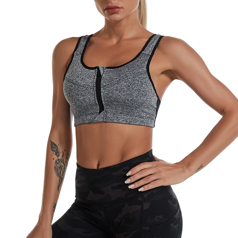 Plus Size Top Women Front Zipper Sports Bras Underwear Gym Fitness Push Up Athletic Running Yoga Sport Bra Top 3XL 4XL 5XL