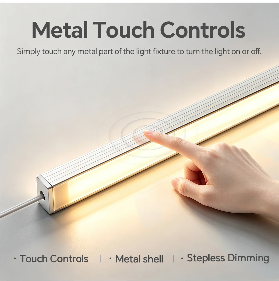 Black/White Shell USB Powered LED Night Light Bar 42cm Aluminum Touch On/Off Dimmable Lamp Cabinet Closet Washing Room Lighting