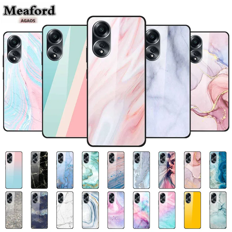 

For Oppo A 78 Case Tempered Glass Back Cover Hard Coque For Oppo A78 5G Phone Capa Colorful Fundas Fashion Bueaty Marble Funda