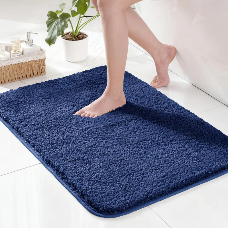 VIKAMA Multi Size Navy Blue Bathroom Mat Water Absorbent Non Slip Rug For Toilet Entrance Bedroom Dirt Resistant Carpet