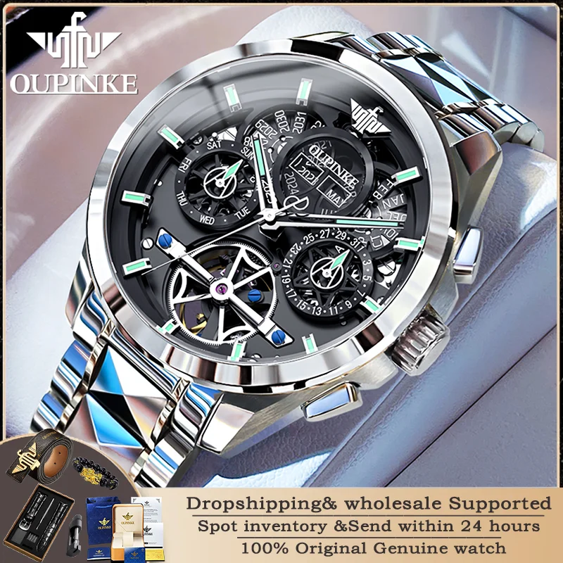 

OUPINKE 3233 Tourbillon Automatic Mechanical Men Watch Luxury Tungsten Steel Multi functional Business Watch Relogio Masculino