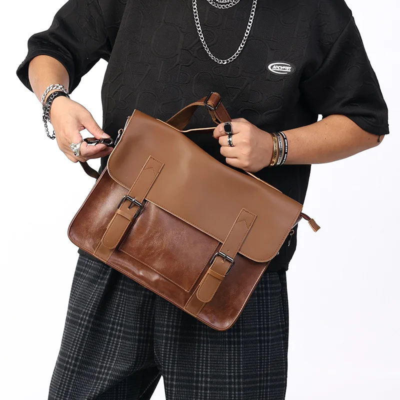 Vintage PU Leather Messenger Bag Men Leather Shoulder BagsCrossbody Male Sling Leisure Tote Handbag Brown Black Briefcase