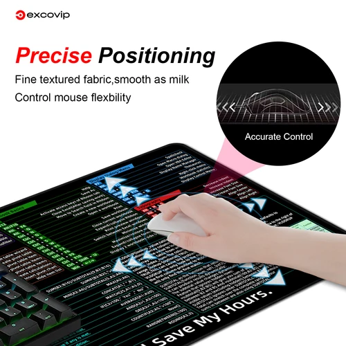 Imagen 2 del producto Alfombrilla de ratón EXCO Excel Shortcuts, alfombrilla de escritorio extendida grande, alfombrilla para teclado con borde cosido, Base de goma antideslizante para juegos en casa
