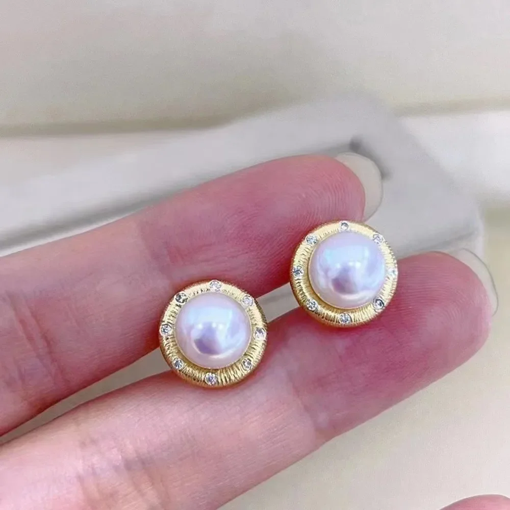 Gold-Plated Pearl Beads Stud Earrings Setting Base Diy Jewelry Making Findings&Components No Pearl E107