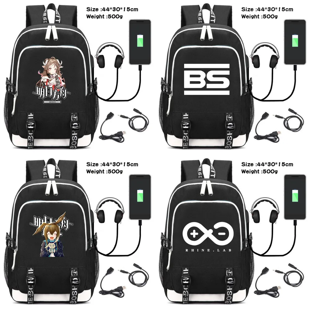 Hot Game Arknights USB Backpack Men Women Rucksack Travel Shoulder Bags Mochila Student Schoolbag Bookbags