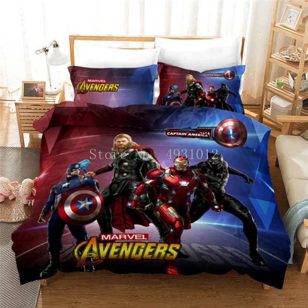 Đen Trắng Avengers Anh Hùng Giường Khăn Trải Cho Bé Chần Gòn Túi Đựng Chăn Màn Hoàng Hậu Drap Giường Phòng Trẻ Em Sinh Đôi Bộ Chăn Ga vua Kích Thước