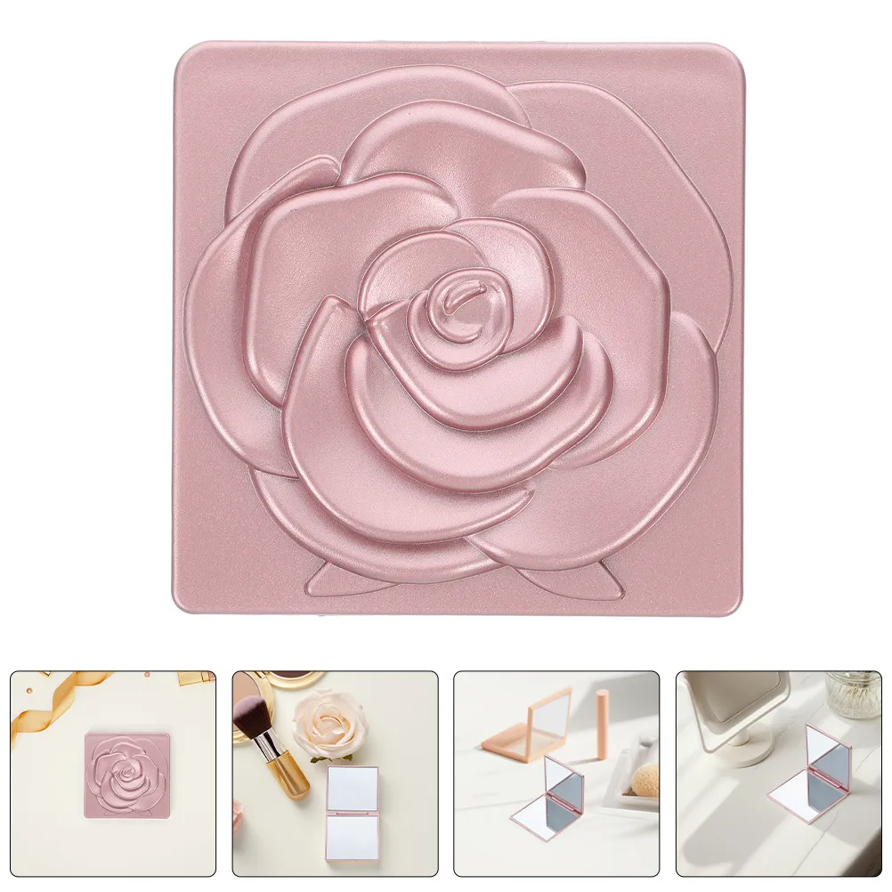 Travel Foldable Compact Makeup Mirror Magnifying Small Portable Pocket Purse Mirror Rose Design for Girls Women