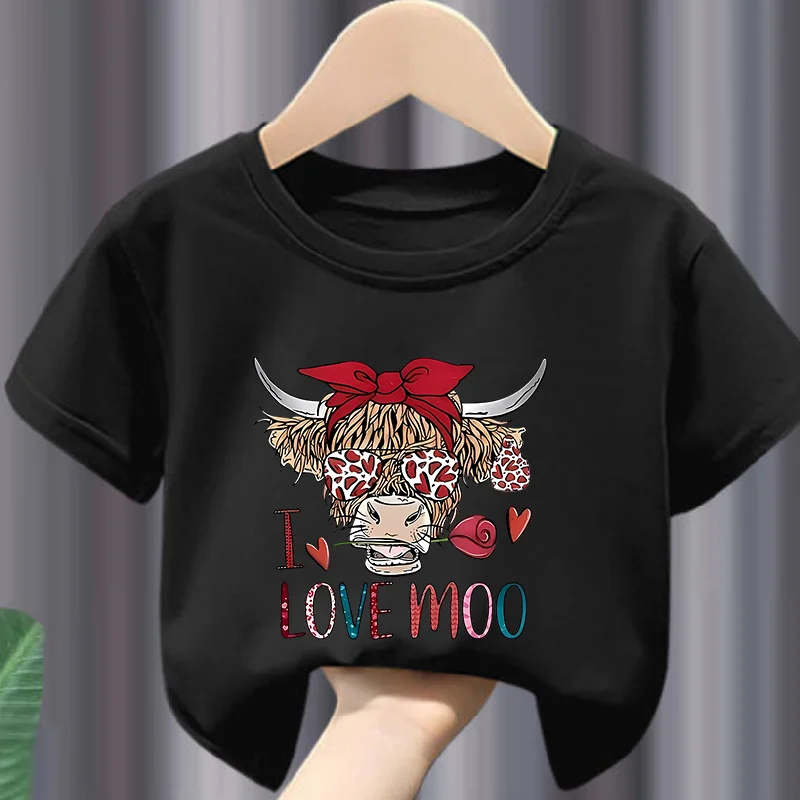 INS filles col rond T-shirt lunettes de dessin animé motif de vache à manches courtes robe d'été pour enfants vêtements pour enfants vêtements pour garçons