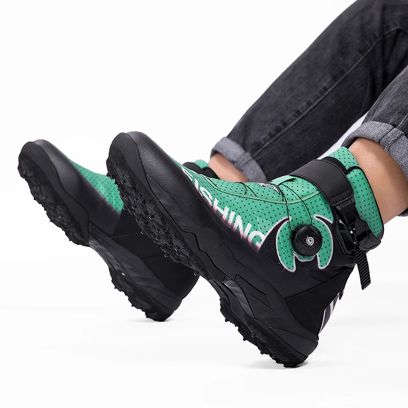 Leather Motorcycle Boots, Breathable Anti‑Slip Wear‑Resistant Ankle Boots for Motorbike Racing Commuting Daily Street Riding