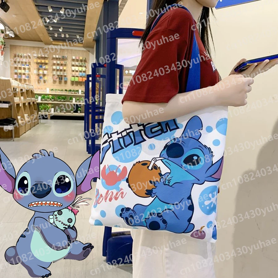 Disney Stitch Canvas Shoulder Bag Anime Lilo & Stitch Large Capacity Shopping Bags Tote Bags Women's Canvas Handbags Girls Gifts