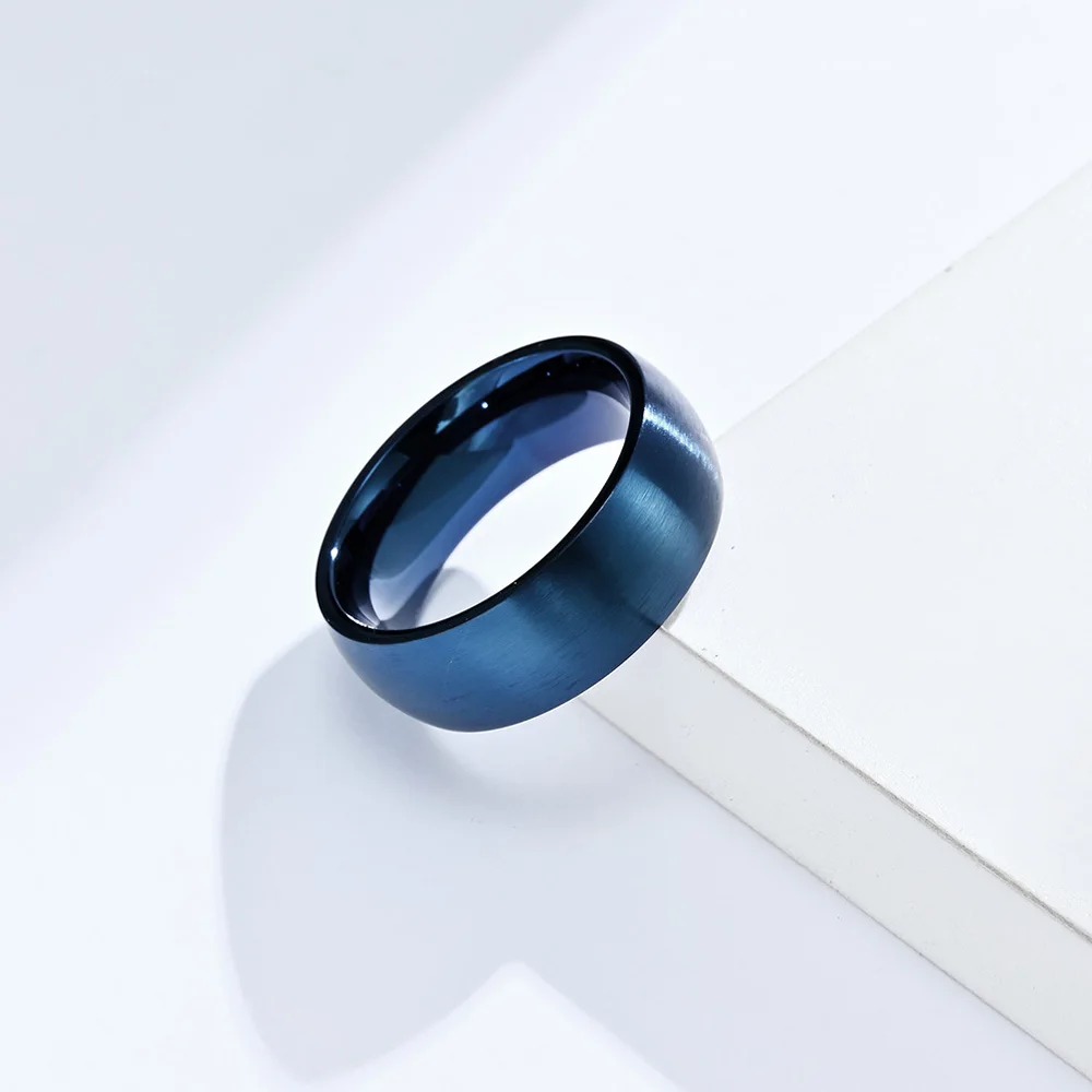 8mm Titanium Steel Wedding Band Blue Color Brushed Matte Finish Comfort Fit Ring Tarnish Proof Anniversary Gift for Him