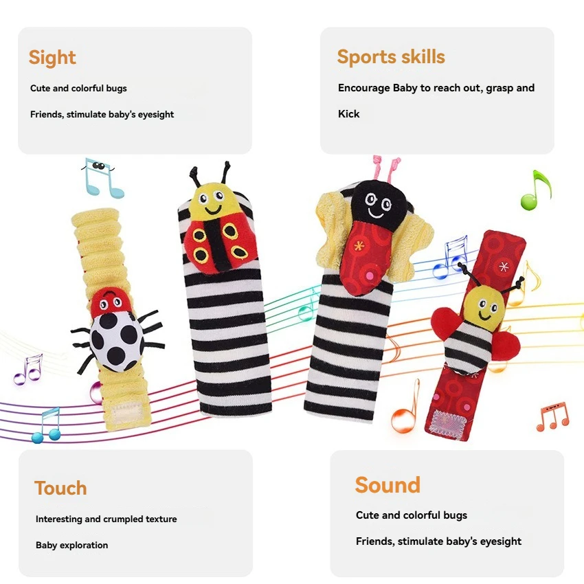 Orologio da bambino con calzini Giocattolo sonaglio per bambini Cartone animato per bambini Campana da polso per animali Giocattolo Regalo per feste Set di calzini Regali di Natale