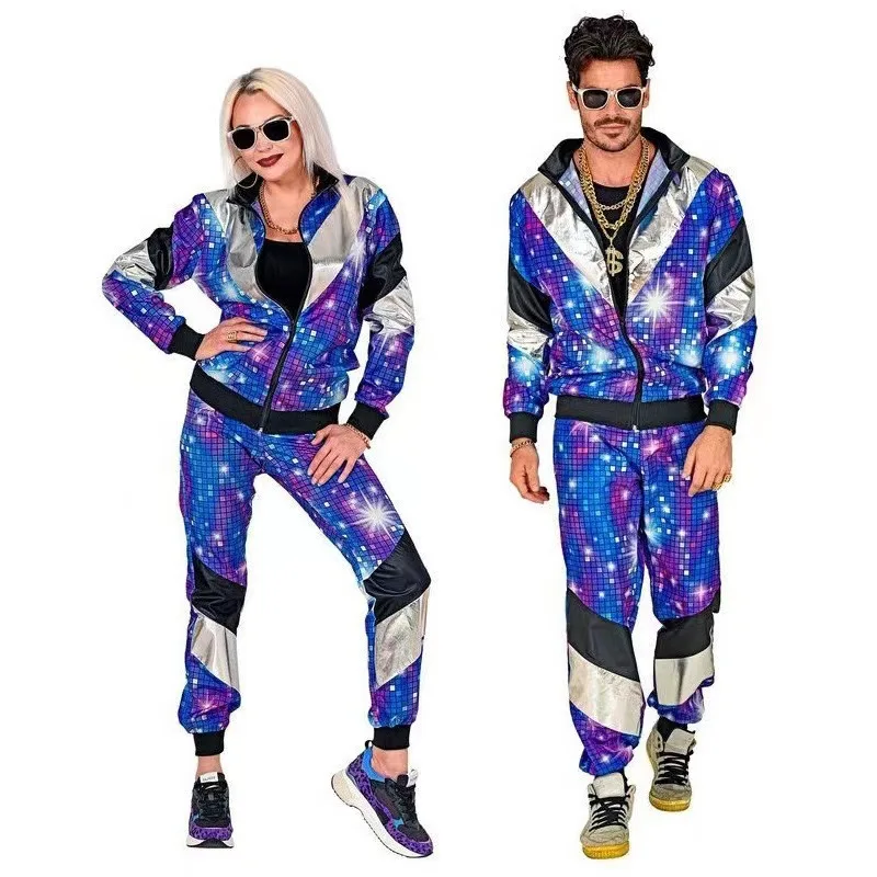 80s disco tracksuit jacket and pants jogging suit retro-style carnival-themed party  cosplay costumes