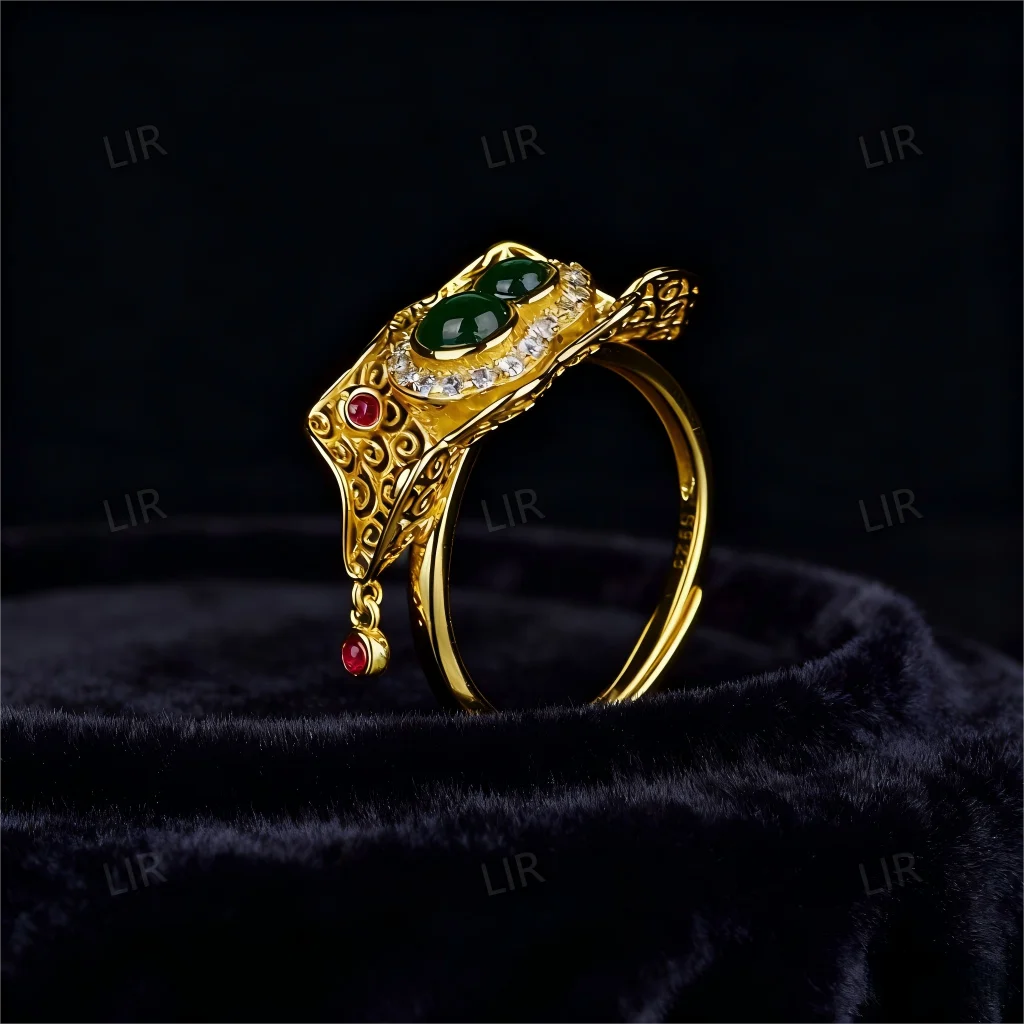 خاتم مفتوح من الفضة S925 للنساء: مجوف من اليشم الهيتي الطبيعي |   فنغ شوي النار + الحظ الوظيفي + شهادة المجوهرات