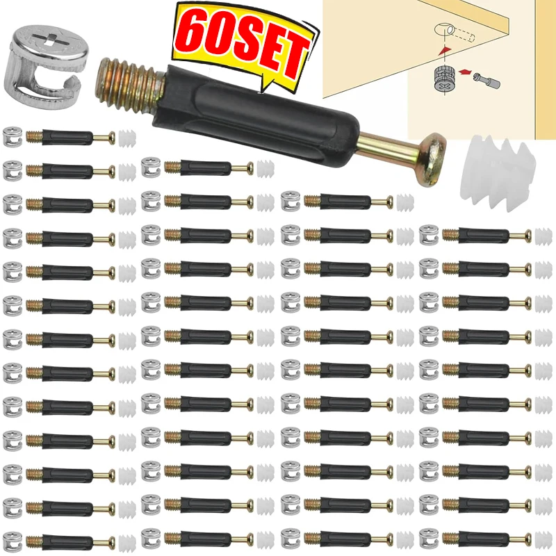 3 em 1 conector de móveis parafuso lateral pré-inserido cam parafuso porcas armário gaveta cam lock acessórios com fixadores passador
