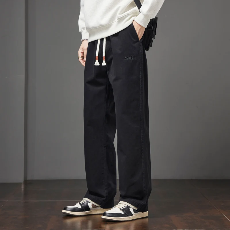 

Khaki Cotton Overalls Men's Pants Autumn and Winter New Loose Straight-leg Sports Casual Pants Men's Autumn and Winter Thick