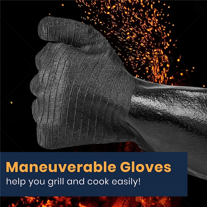 14/18inch BBQ Gloves Neoprene Coating High Temperature Heat Insulation Oil Resistant Long Oven Microwave Barbecue Grill Gloves