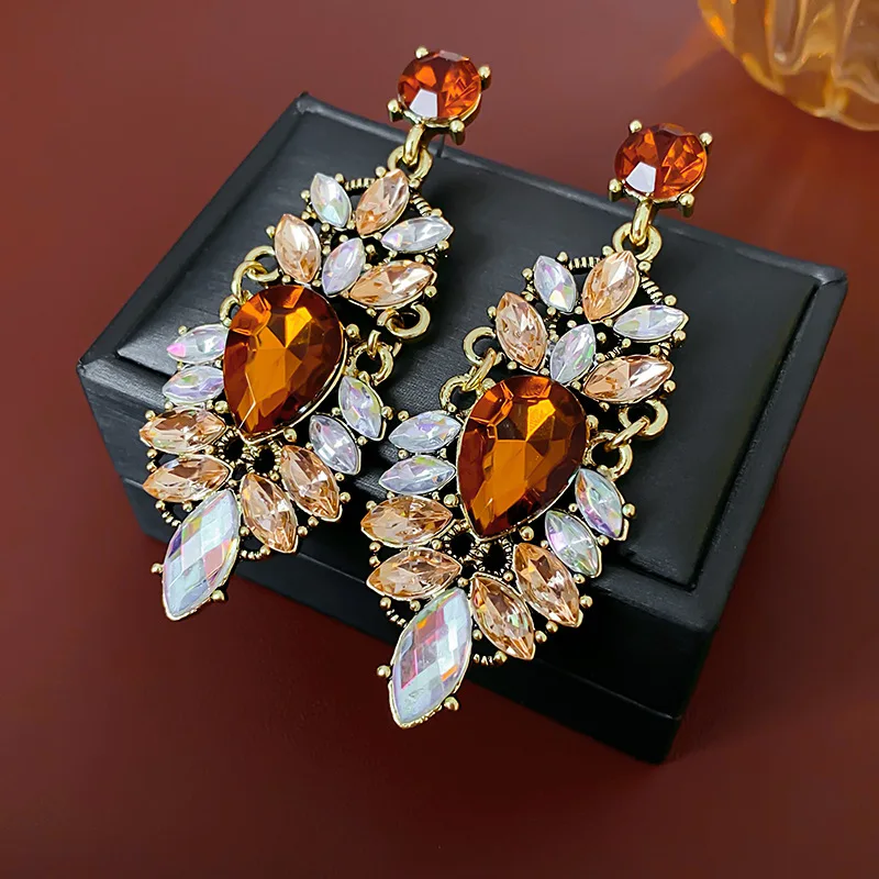 Water Drop Inlaid Rhinestone Earring for Women Personality Temperament Fashion Exaggerated Drop Earrings Light Luxury Jewelry