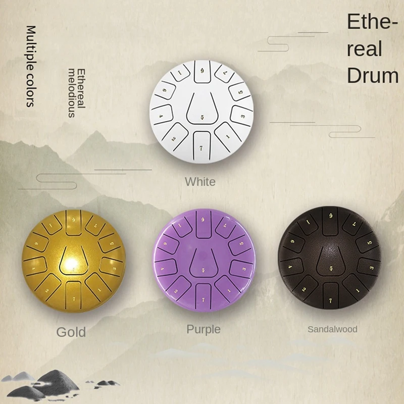 BAAD Tambor de lengua de acero de 8 pulgadas, pandereta de 11 notas con baquetas y púas de dedo para instrumento de pandereta de meditación