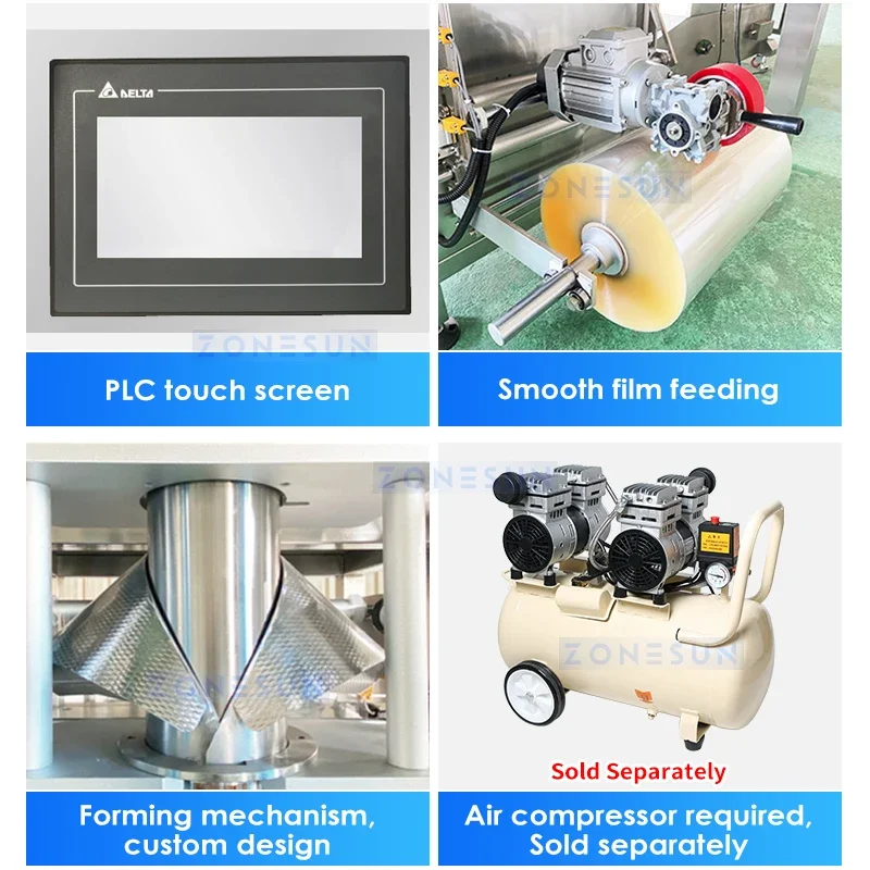 ZONESUN VFFS แป้ง Bagger กระเป๋าใหญ่แพ็คแป้งน้ําตาลเกลือ Feeding ลิฟท์บรรจุภัณฑ์บรรจุและเครื่องซีล ZS-FS420E