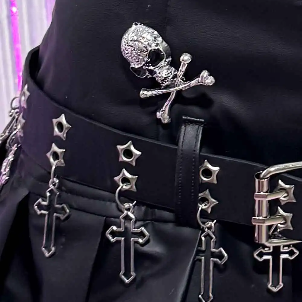 

E-Girls Digital Harajuku 90s Hand Made Skull Goth Grunge Pin DIY Emo Punk Rock Gothic Skirts Y2K Vegan Leather Kawaii Teen