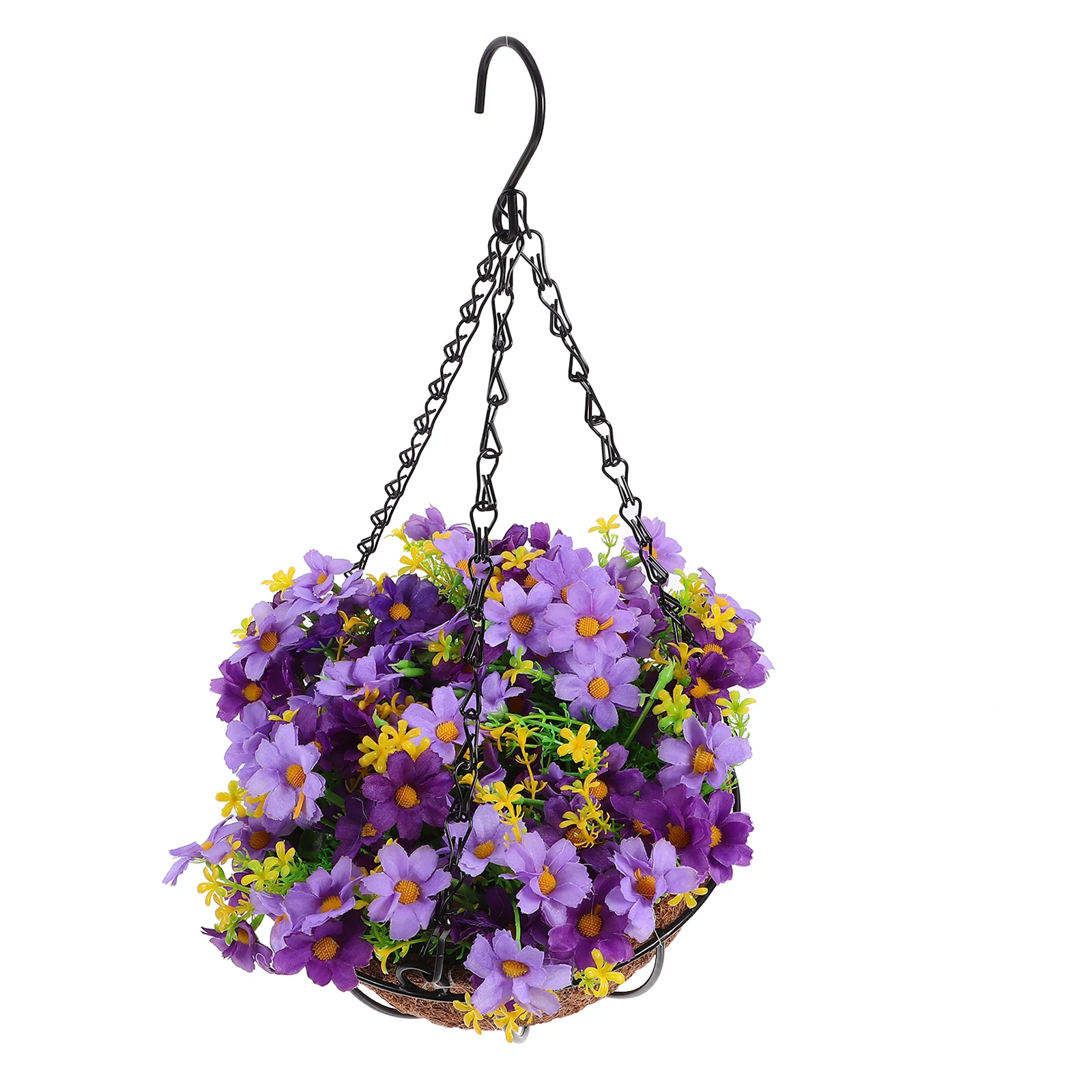 

Artificial Hanging Flower Basket Purple Cloth Durable Iron Weather Resistant Lifelike Vibrant Balconies Patios Low