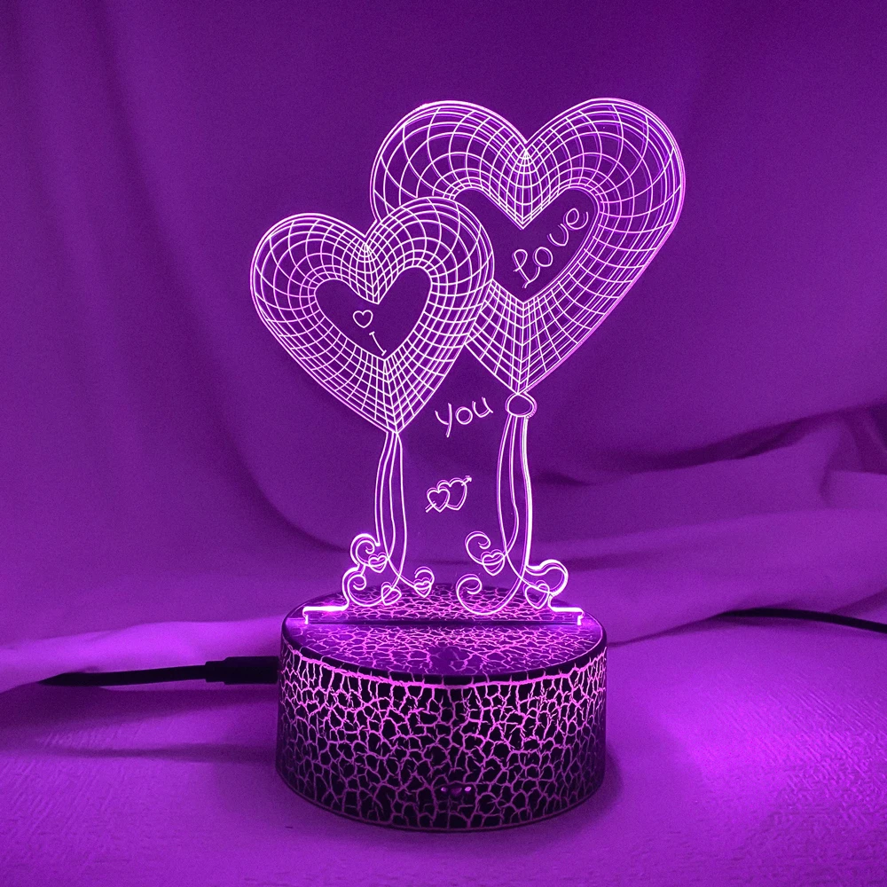 

Newest Kid Light Night 3D LED Night Light Creative Table Bedside Lamp Romantic Double Heart light Kids Gril Home Decoration Gift