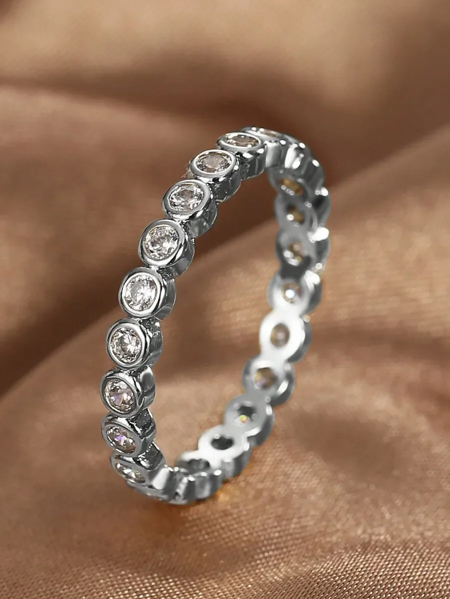 

Minimalist Brass Plated Ring With Cubic Zirconia, Stackable Fashion Jewelry For Women