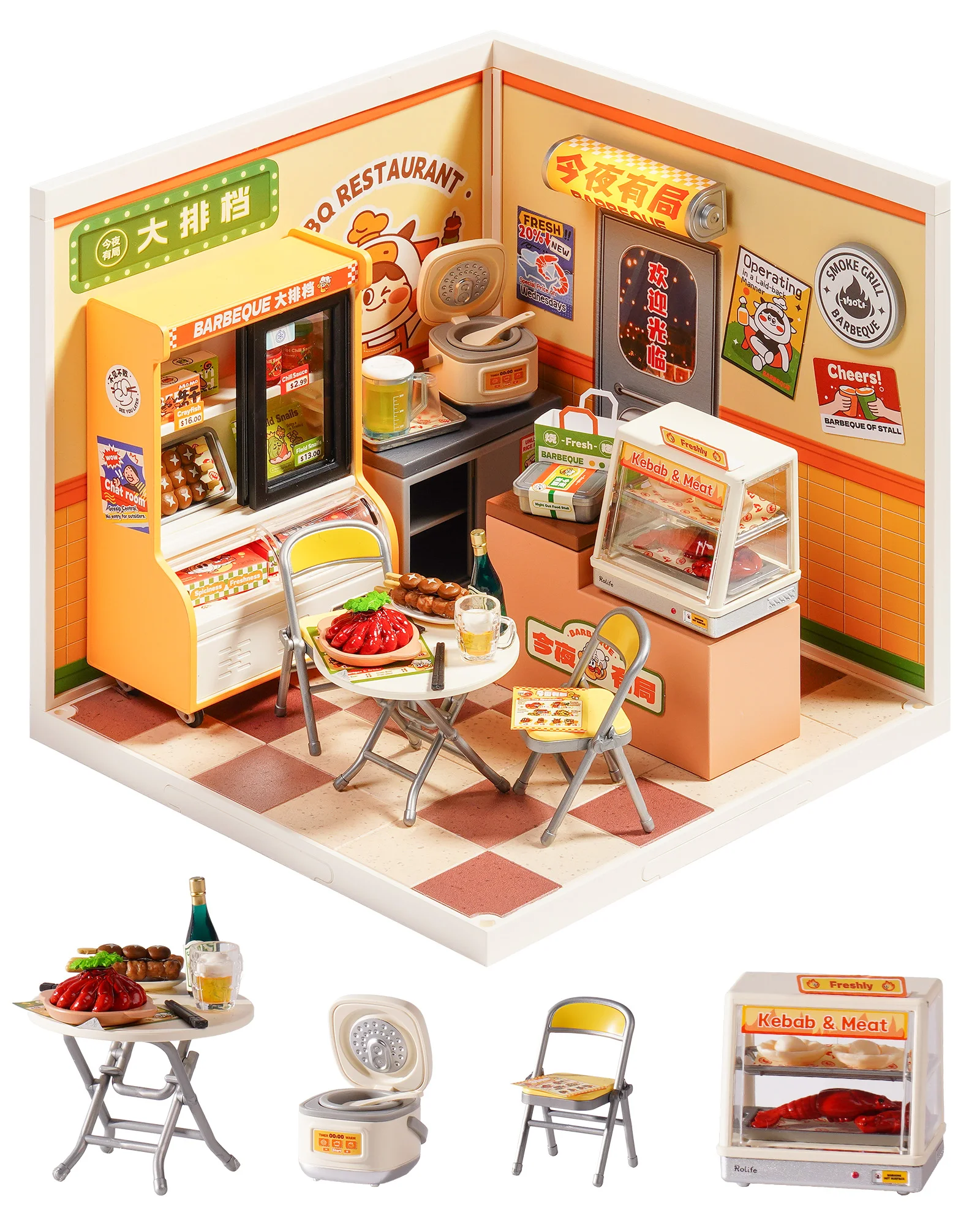 

Набор для сборки миниатюрного кукольного домика Rolife Super Creator DIY: Уличная еда, 3D-пазл, игрушка с LED-подсветкой для домашнего декора, подарок для взрослых