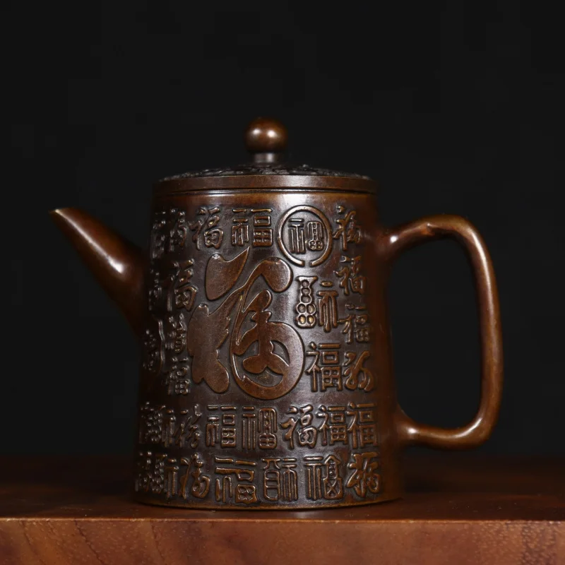 

Antique Copper Style Hundred Blessings Teapot Ornament Chinese Style Home Office Decoration Gift Retro Cultural Plaything Displa