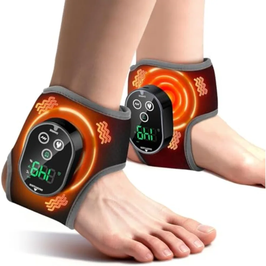 

2PCS cordless neuropathy foot massager for home use, black neoprene with heating function, rechargeable battery and adjustable