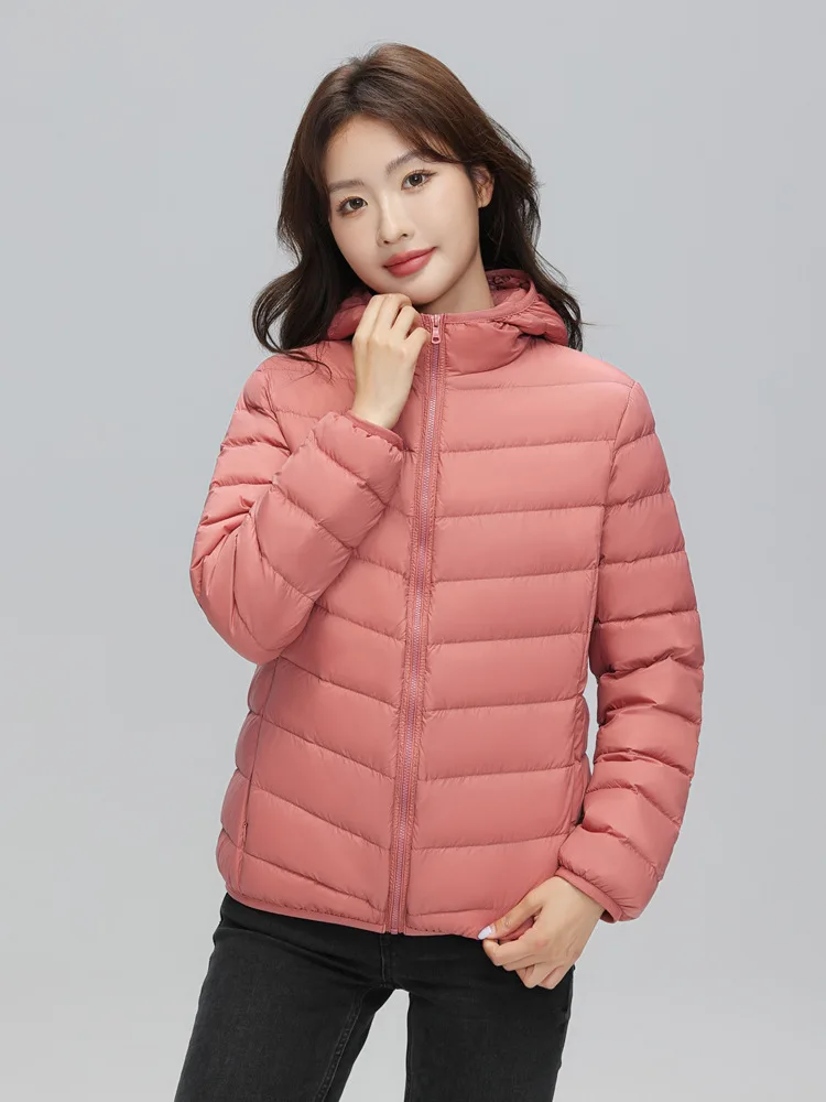 Lightweight Packable Hooded Down Jacket Women Autumn Winter 90% Down Fill Base Layer Jacket Female Solid Color Casual Down Coats