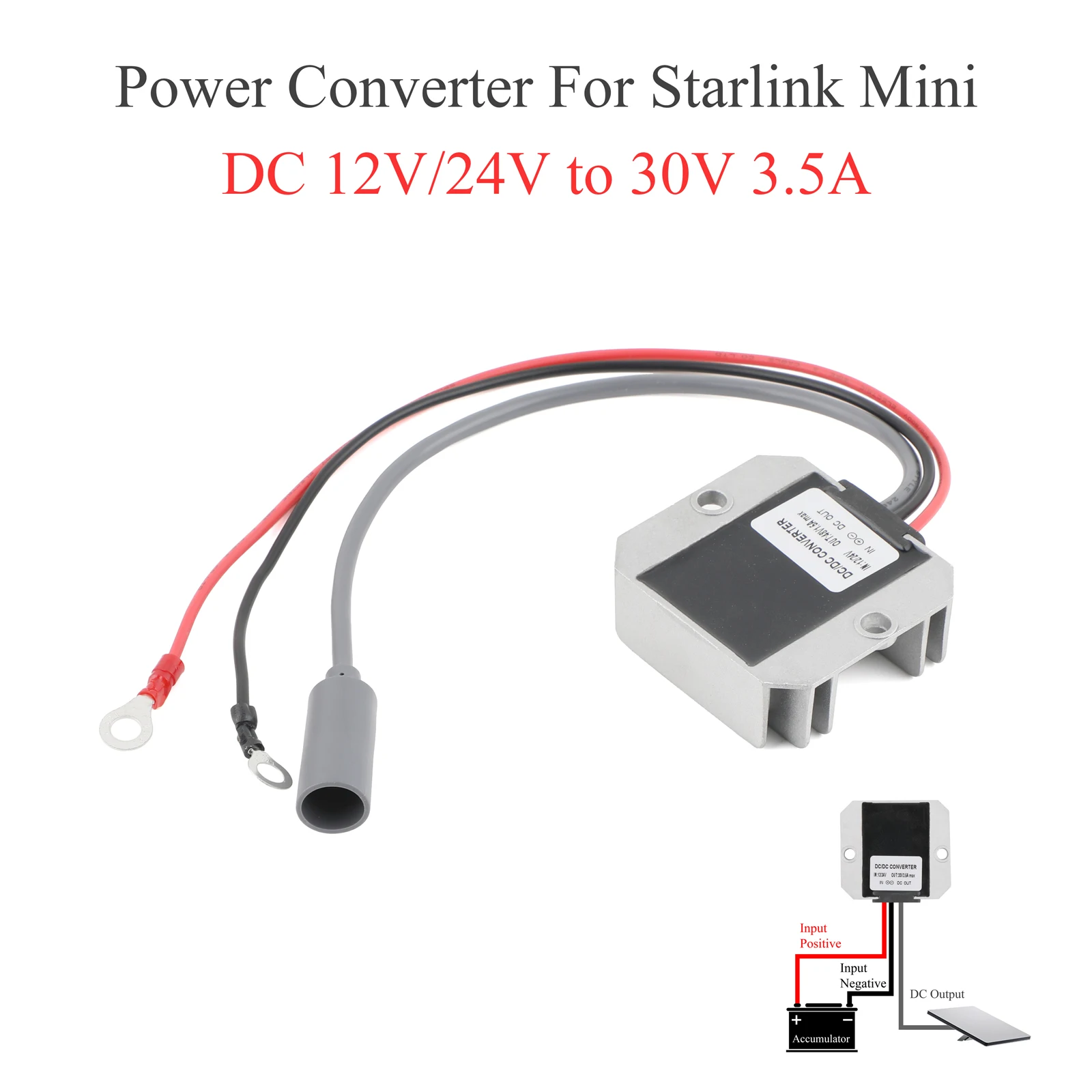 Starlink MINI DC Power Boost Converter 12V/24V to 30V 3.5A Terminal Block to DC Female + 3/5/10/20m Extension Cables