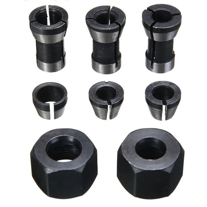 8Pcs High Precision Adapter Collet Set 6Mm/6.35Mm/8Mm Collet Chuck Engraving Trimming Machine Router Milling Cutter Tool