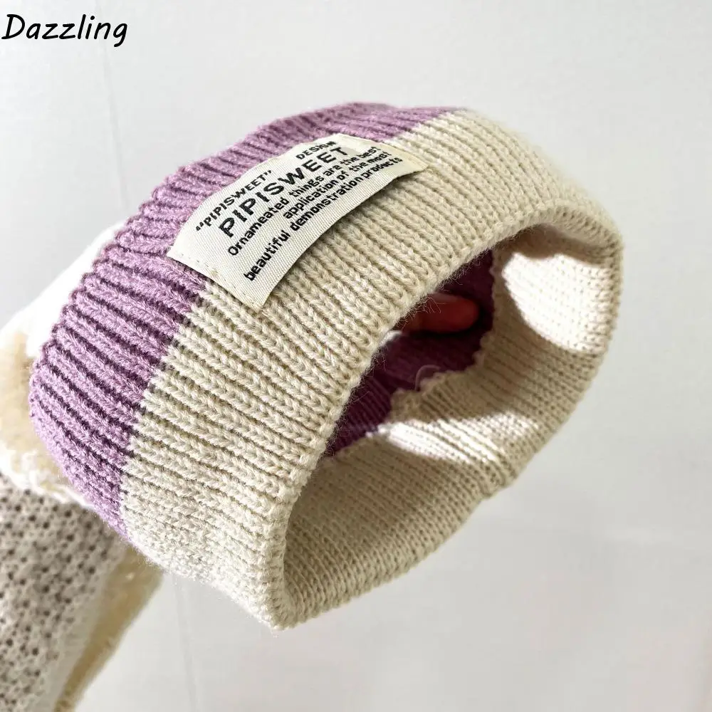 

Fashion Stretchy Knitted Headband Woolen Yarn Soft Workout Headband Letter Wide Contrast Color Headwrap Hair Styling Accessory