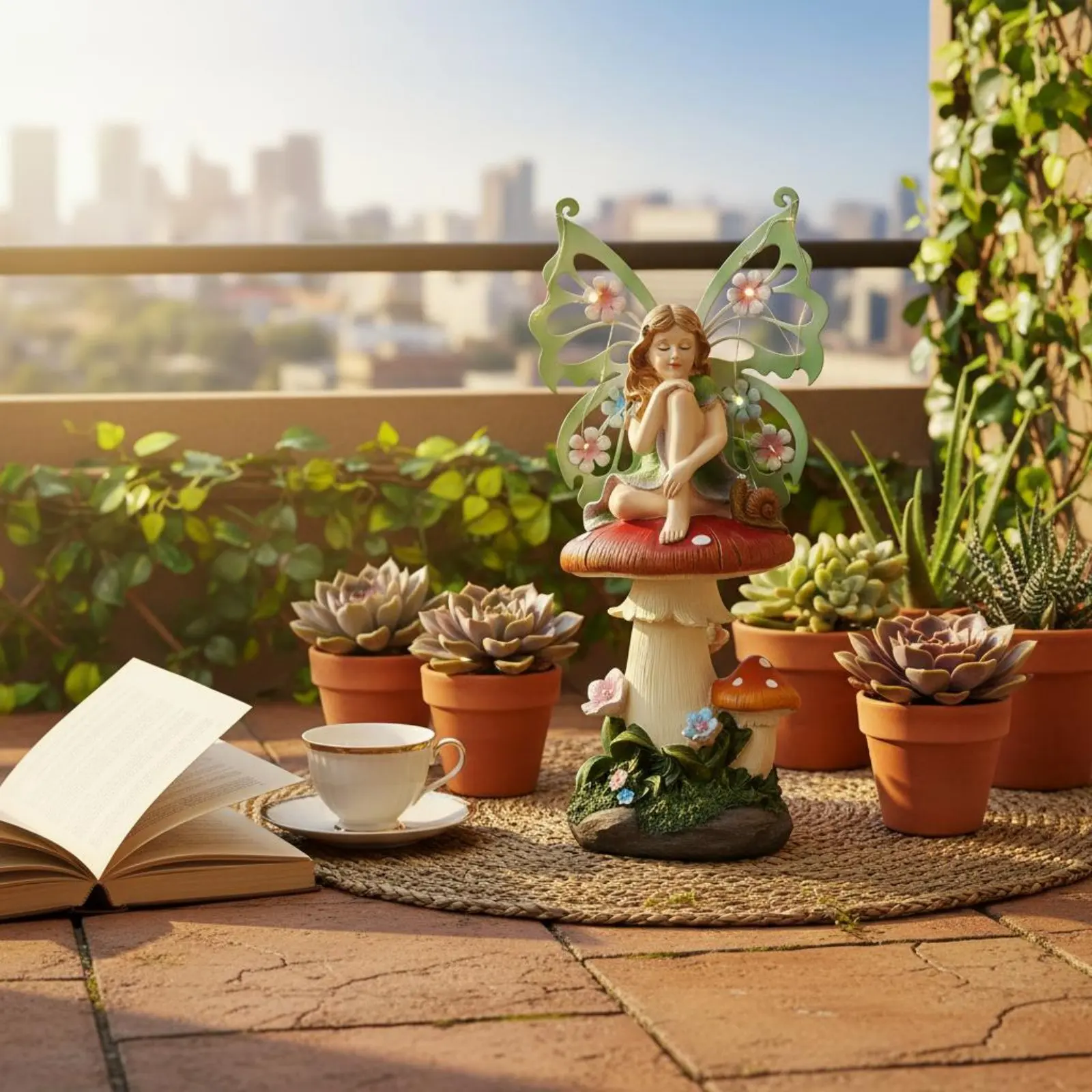 Solar Fairy Statue Whimsical Toadstool Fairy Lamp Solar Toadstool Statue Waterproof Weatherproof for Balcony view 4