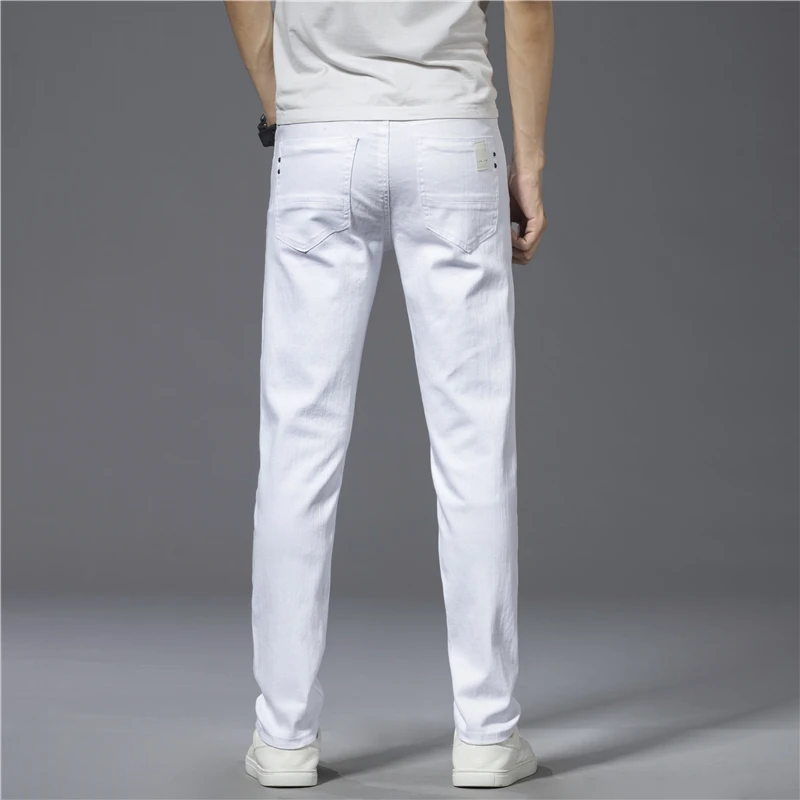 Mens Spring Summer Autumn White Jeans Fashion Casual Classic Style Slim Fit Soft Trousers Male Brand Advanced Stretch Pants,109