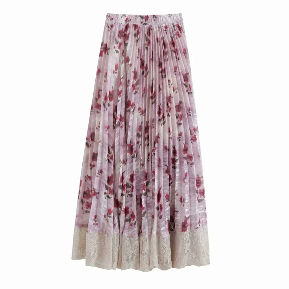 

BMURHMZA Summer New Product: Women's Fashion Leisure Versatile Tailored Printed Hundred Fold Hollow Half Skirt