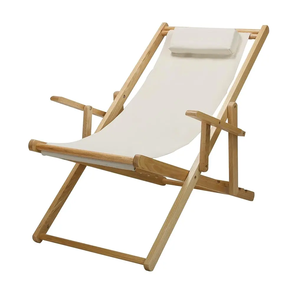

Folding Fully-Assembled Adjustable Solid Wood Sling Patio Outdoor Chair, Natural Frame/Natural Canvs (New)