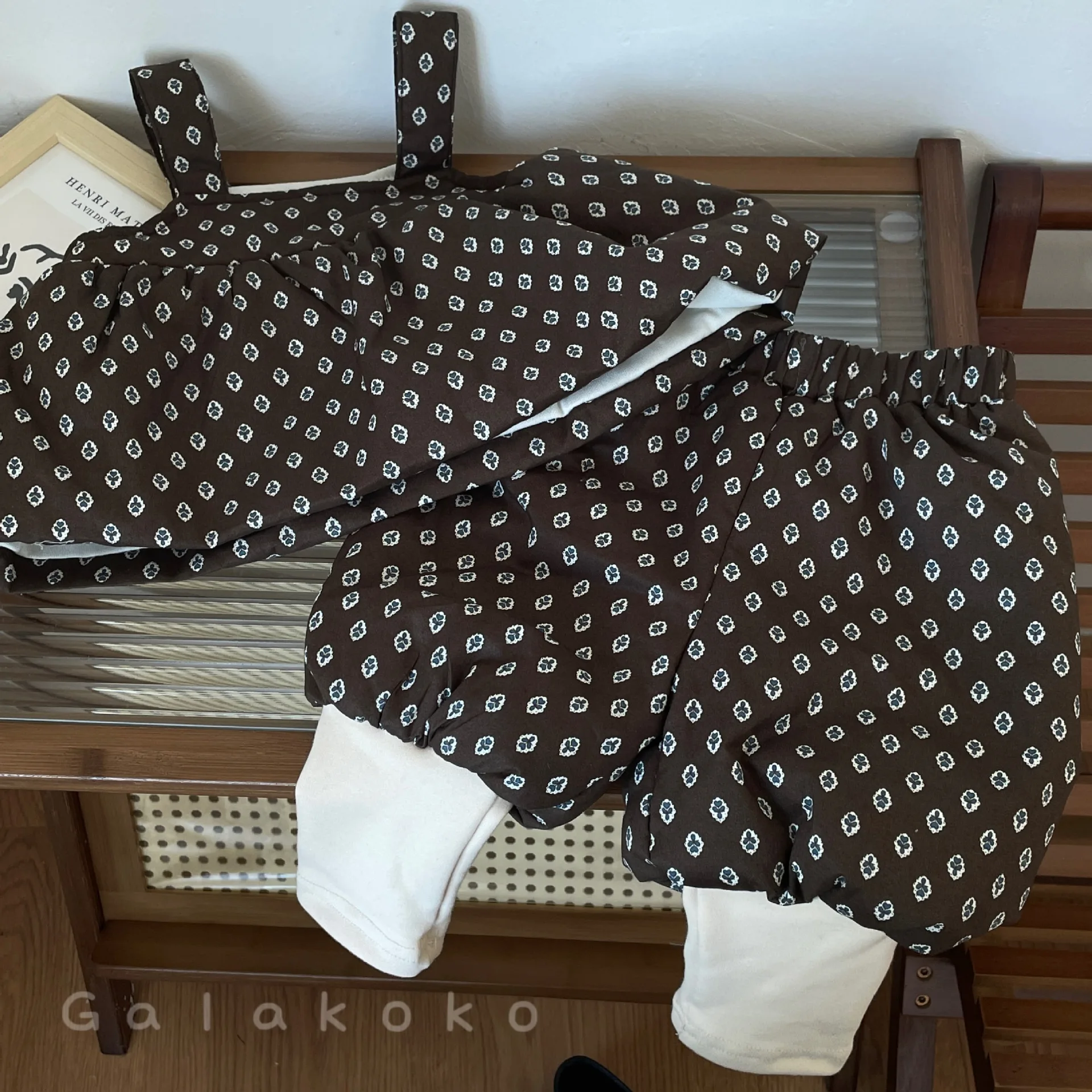 Baby Girl Fashion Cotton Set Girls Winter Thick Suspender Top Patchwork Pant Set Versatile Two Piece Set