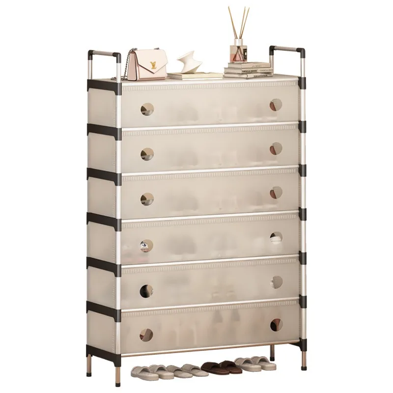 Multifunctional shoe cabinet rental house dustproof simple shoe rack storage transparent multi-layer storage metal space saving