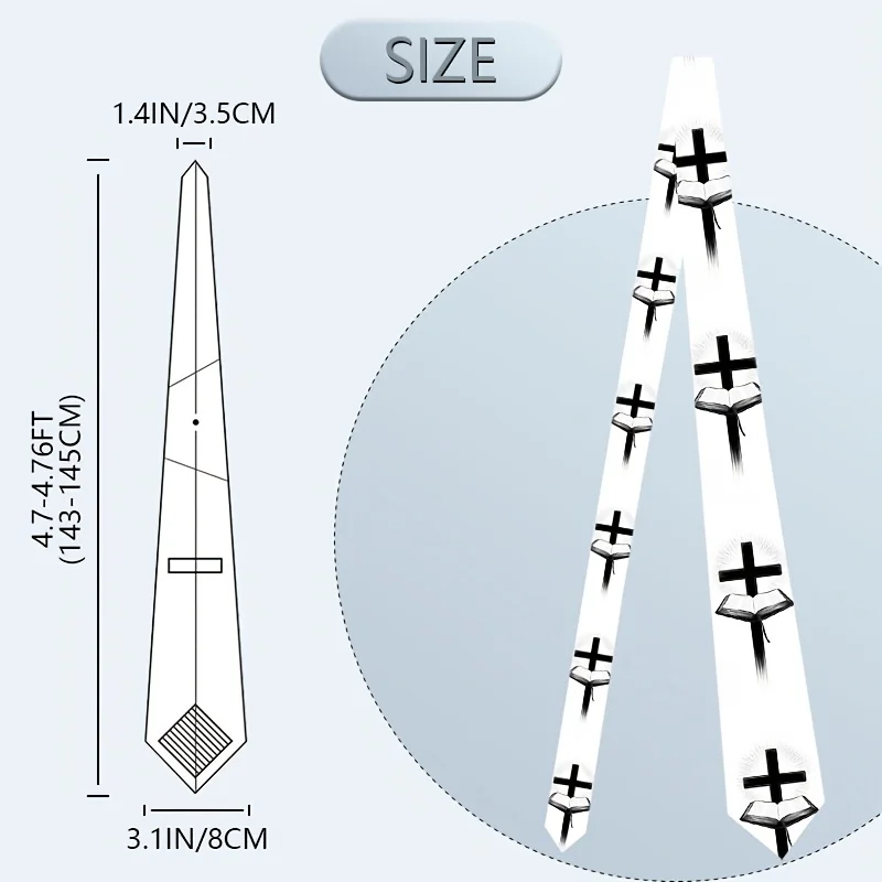 1pc, Men'S Tie White Black Cross Print, Christian Faith Pattern for Daily Party Holiday Wear, Funny Gift for Him