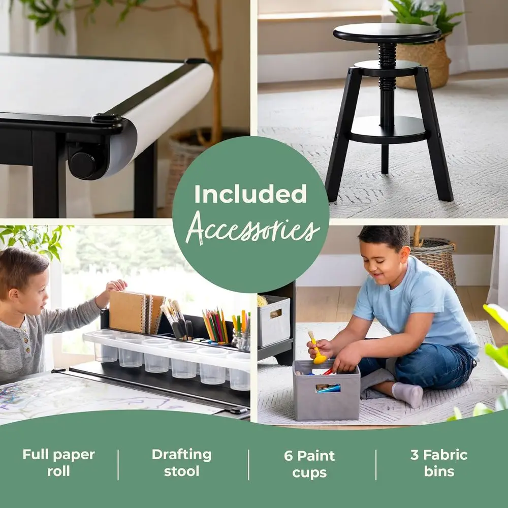 Design Studio – Black: 3-in-1 Kids Art Table & Stool Set, Writing, Crating, Painting & Drating Table or Kids with Crat Storage & view 4